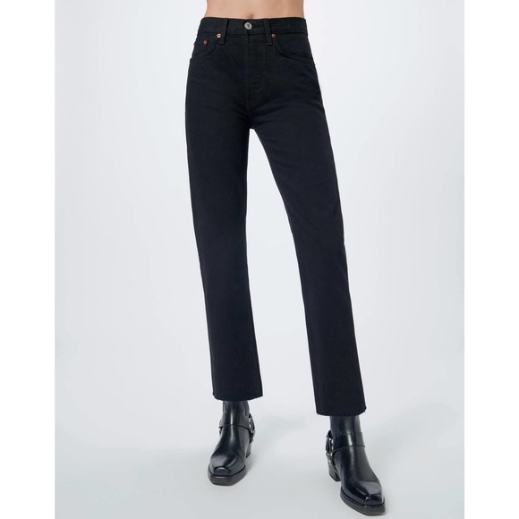 RE/DONE 70s High Rise Stove Pipe Jeans Black Raw Hem 28 - Picture 1 of 10